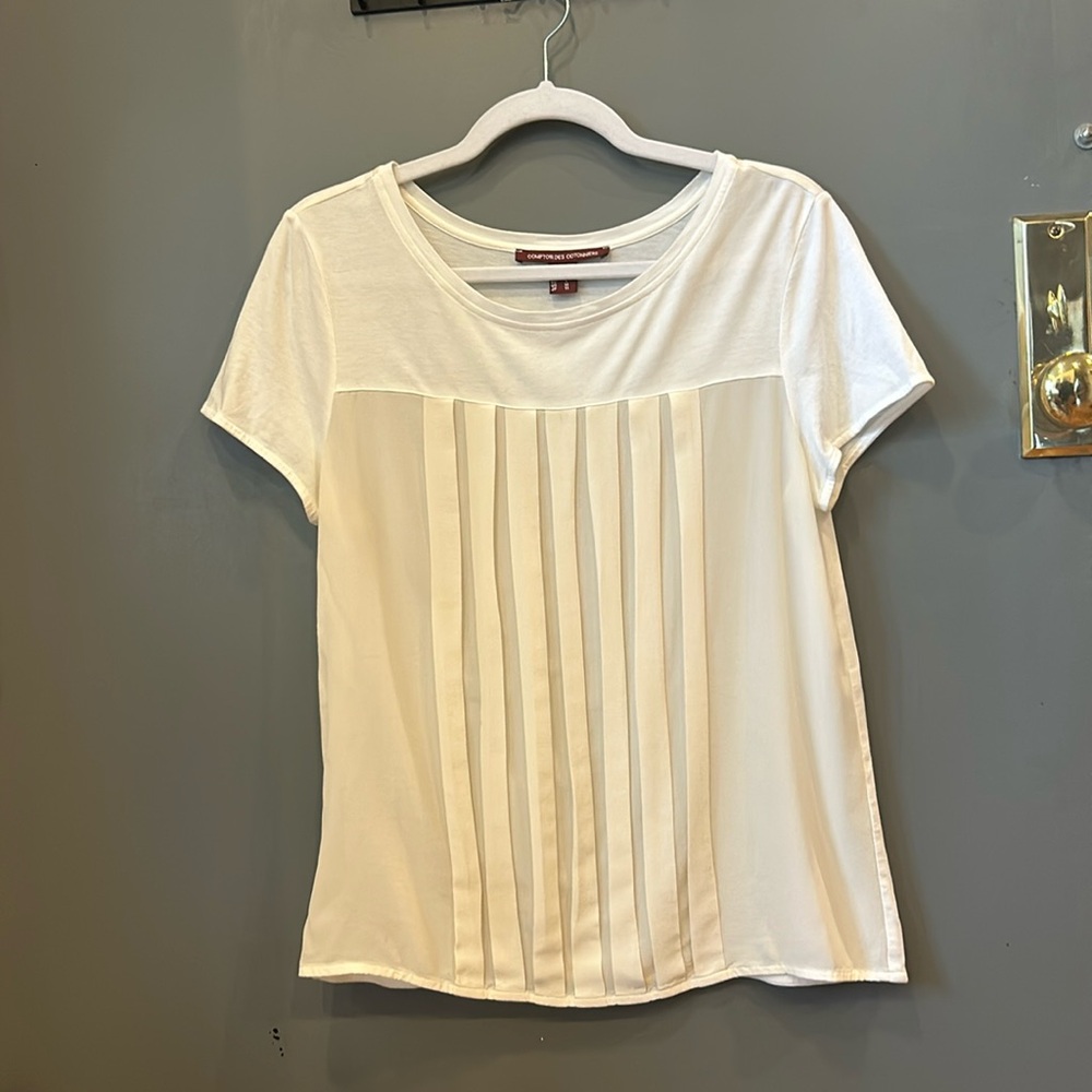 White cotton blouse with silk front pleats